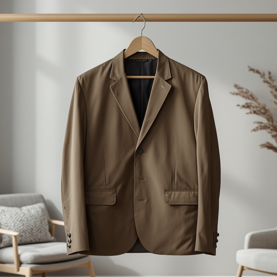 Jacket homme marron élégant à col classique avec poches à rabat