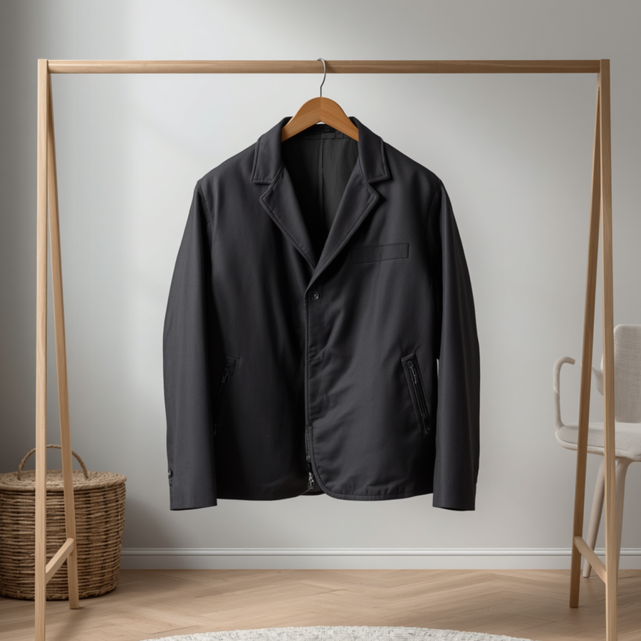 Jacket homme noir élégant à col classique avec fermeture zippée et poches