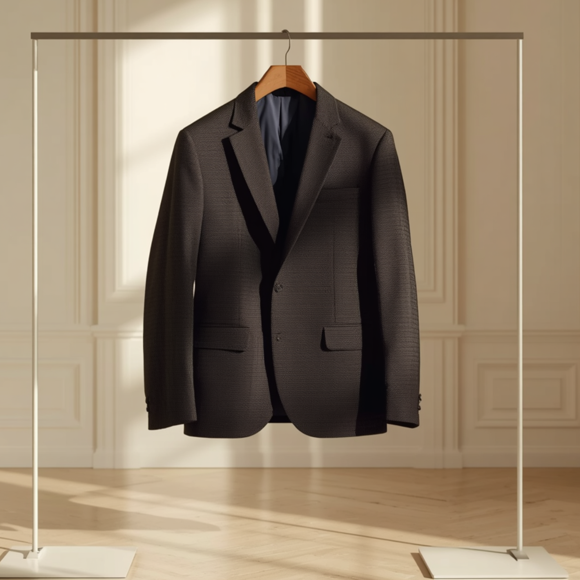 Jacket homme noir élégant à col à revers avec fermeture boutonnée et poches