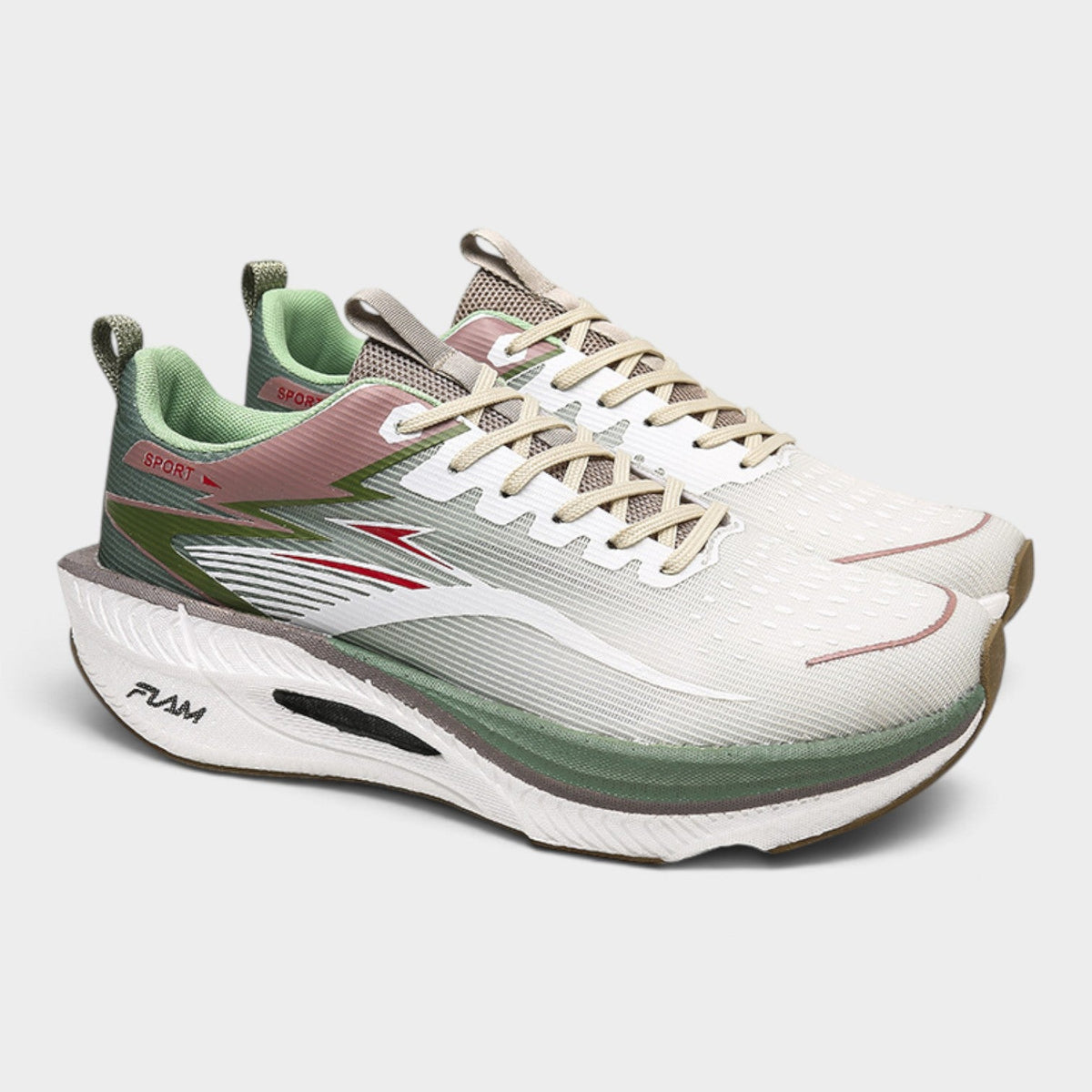 FLAM – Chaussures de running homme à amorti épais – Crème/Sauge – vue 3