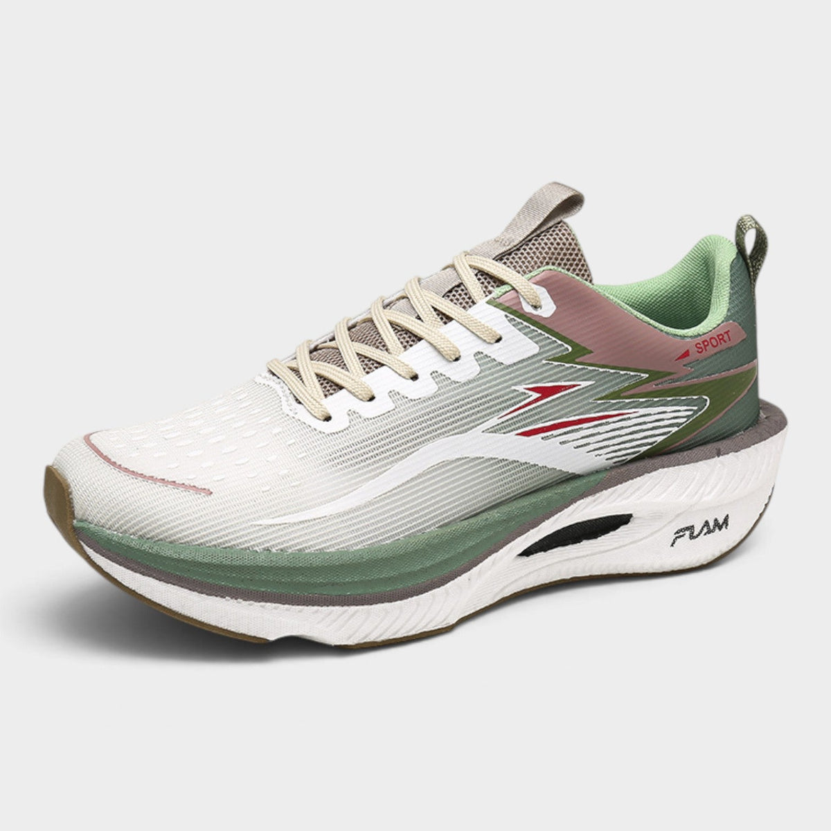 FLAM – Chaussures de running homme à amorti épais – Crème/Sauge – vue 2